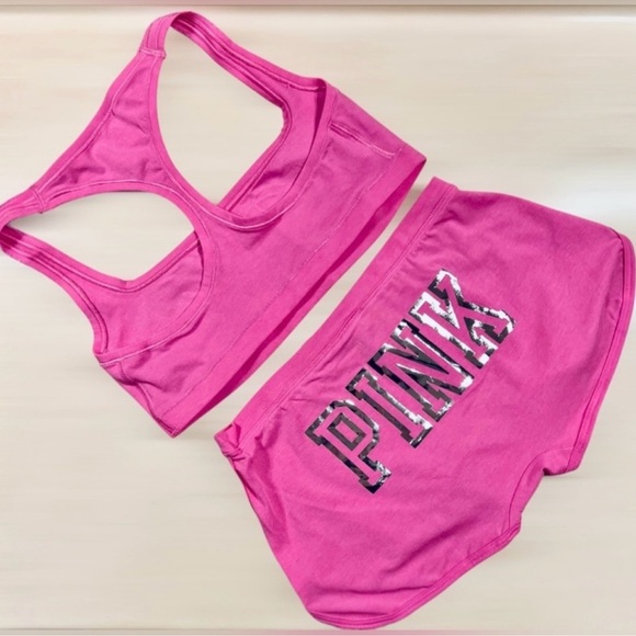 🔥PINK VICTORIA’S SECRET Cotton Dorm Bling Bralette & Boyshorts Strawberry Pink L - Picture 9 of 16